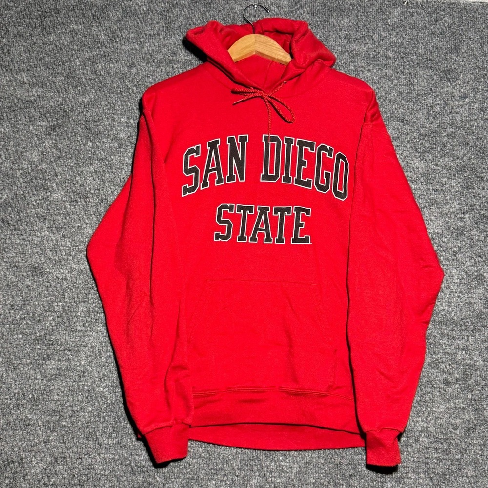 San Diego State University Champion SDSU Hoodie Red Black Cotton Mens Size Large